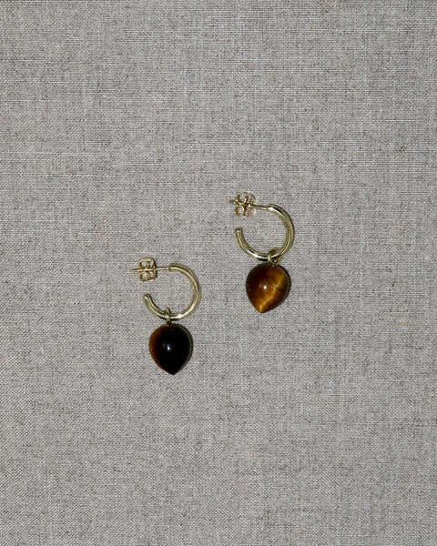 14k gold and tiger eye hoops