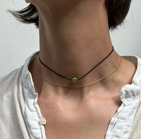 Jade 14k gold silk choker