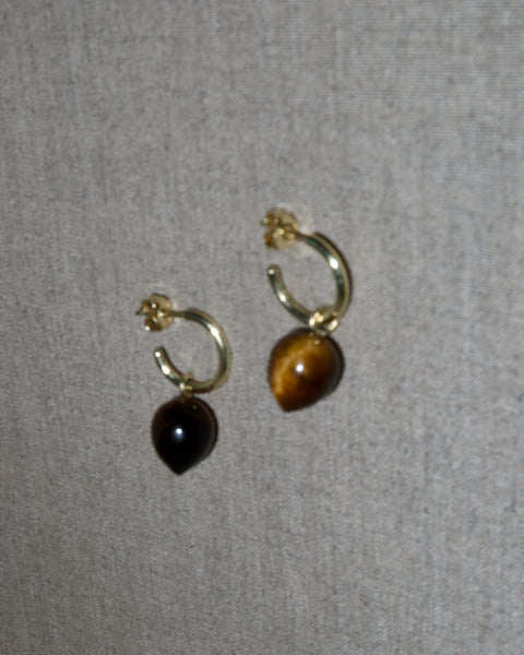 14k gold and tiger eye hoops