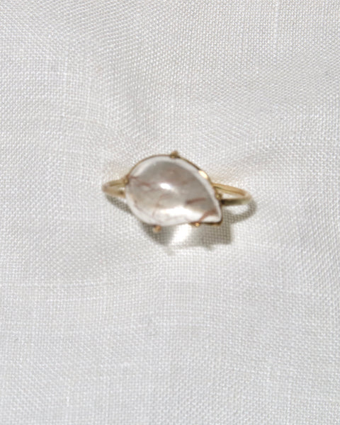 14k gold droplet ring with rutilated quartz