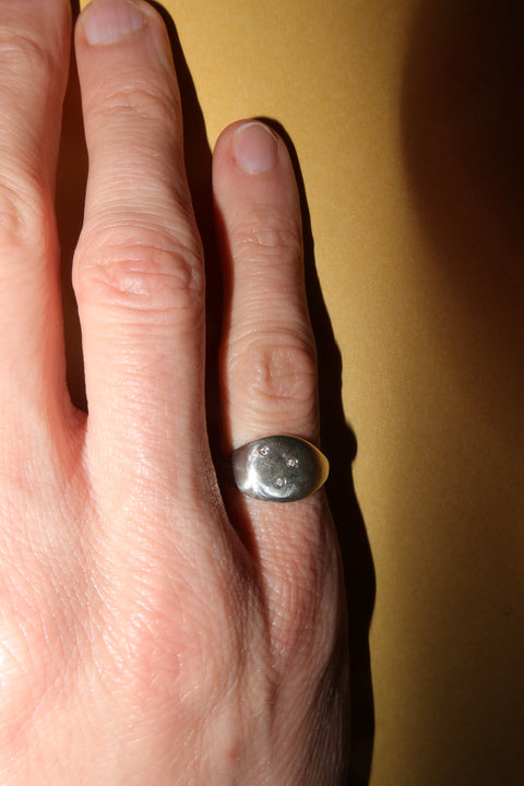 mila silver signet with 3 diamonds